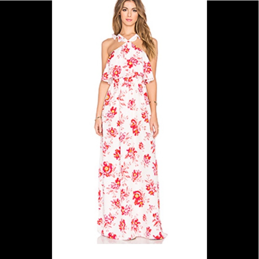 White maxi with floral design dress